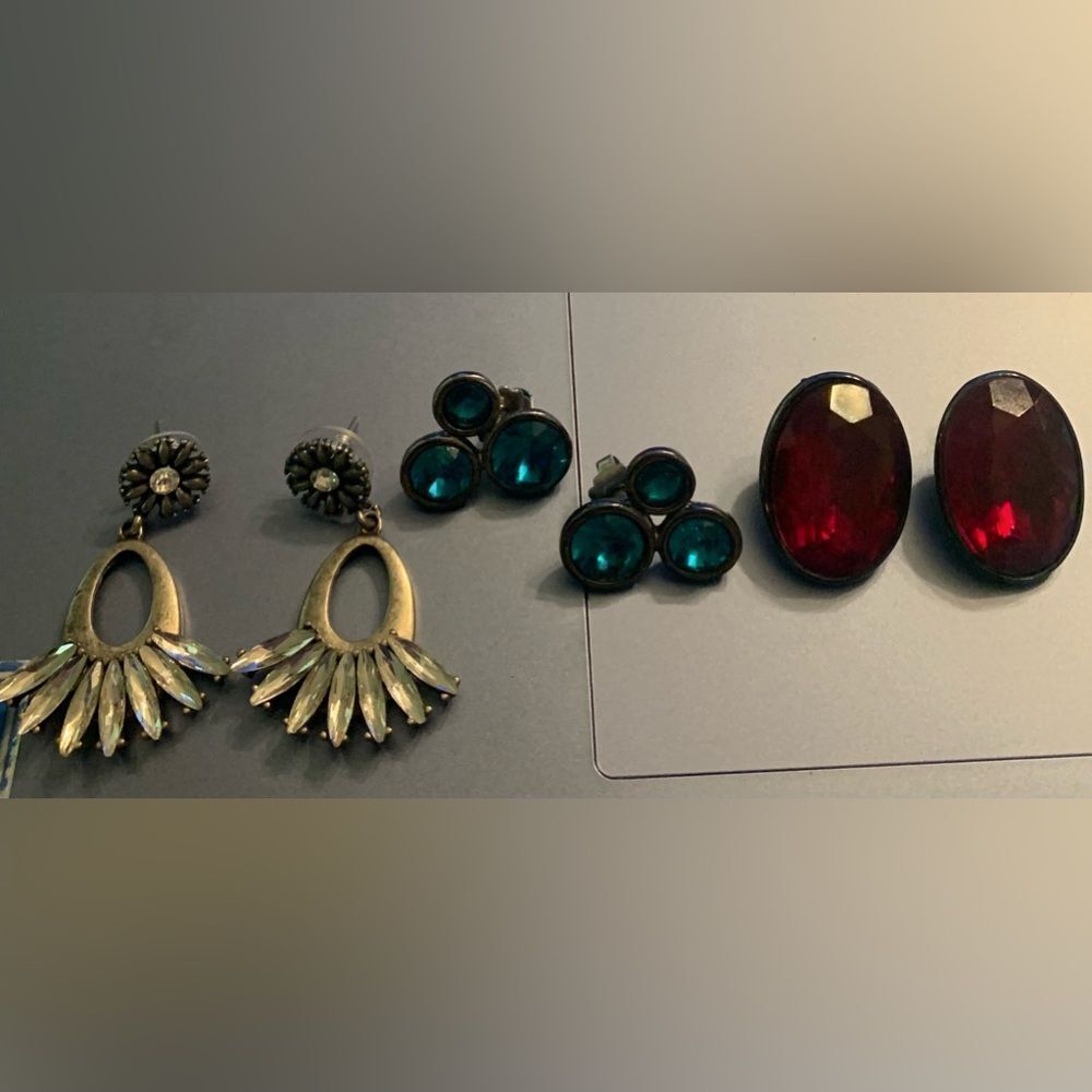 Vintage Silver Gemstone Earrings Red Blue Dangle Bundle
